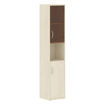 Шкаф колонка с малой глухой и стеклянной дверьми  СУ-1.4Л Клен 406x365x1975